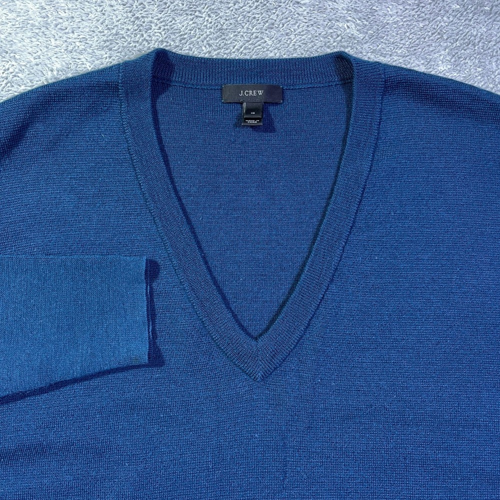 J Crew Merino Wool V Neck Long Sleeve Sweater Dress Deep Blue XS